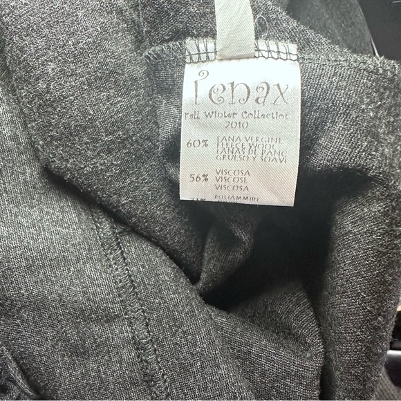 Tenax Charcoal Mock Neck Dress, Black Ruffle Details, Long Semi-Sheer Sleeves - Picture 6 of 13